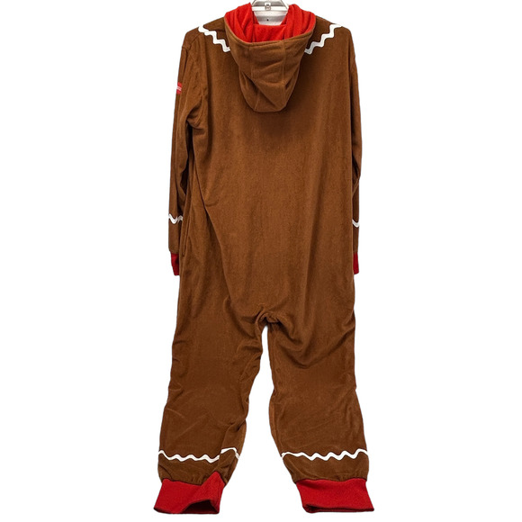 Tipsy Elves Gingerbread Man Jumpsuit Mens 2XL XXL Brown Christmas Pajamas Hooded - Picture 2 of 9